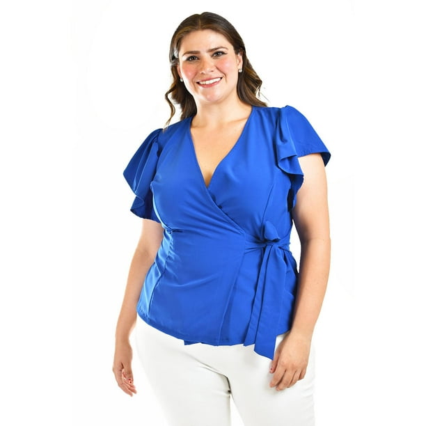 Blusa manga mariposa Roman Fashion /Tallas Extras, 1840 (Azul rey) azul 36