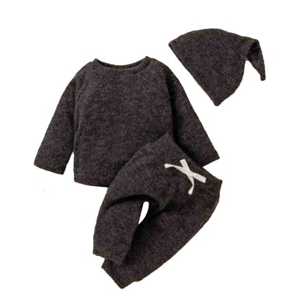 

Baby Autumn Winter Long Sleeve Solid Color Knitted Three PC Suit