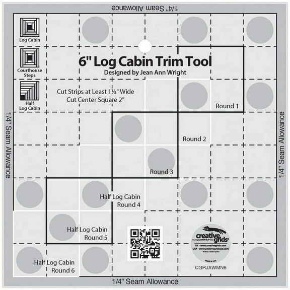 Creative Grids Curvy Log Cabin Trim Tool Quilting Ruler Template for 6" Finished Blocks CGRJAW6