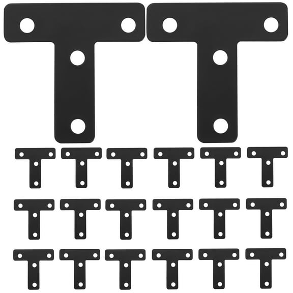 OUNONA 20pcs Heavy Duty Stainless Steel T-Shape Corner Brackets with Screws, Black Flat Corner Braces for Wood Furniture, Shelves, Cabinets