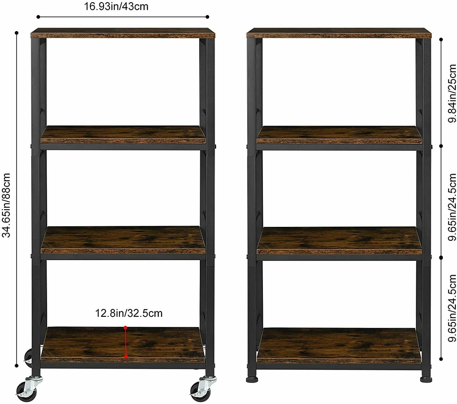4 Tier Side Table Organizer Cart with 4 Wheels Brown