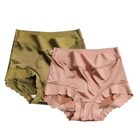 HCURIBAD Panties for Women 2 PCS Women s High Waisted Satin No Trace Panties Stretchy Plus Size Triangle Panties  Underwear Women Pack  Seamless Underwear  No Show Underwear Khaki M