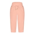 thumbnail image 5 of Tnhcen Women's Plus Size 4XL-5XL Low-Rise Slim-Fit Capri Pants · Casual Drawstring Waist Ankle Pants · Stretch Gabardine Solid Color Button-Pocket Seven-Inch Trousers, 5 of 9