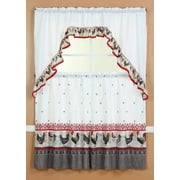3 Piece Rod Pocket Printed Window Treatment Kitchen Curtain Tiers & Swag Valance Set 36" Long, Rooster-2