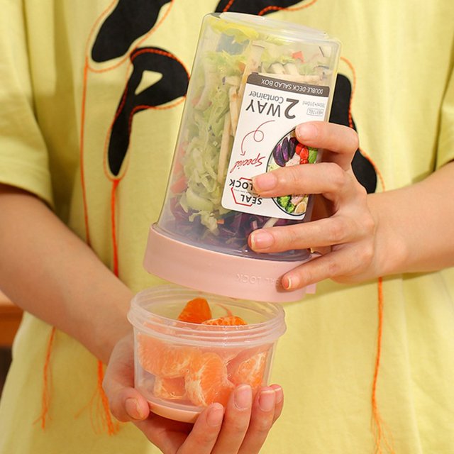 Portable Food Storage Container Double Layer Design Food Grade Material for Salad Lunch Snacks Picnic Trip