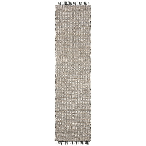 SAFAVIEH Vintage Leather Zharko Solid Braided Fringe Runner Rug, Silver, 2'3" x 6'