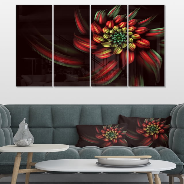 Red Abstract Fractal Flower Spiral - Floral Canvas Art Print