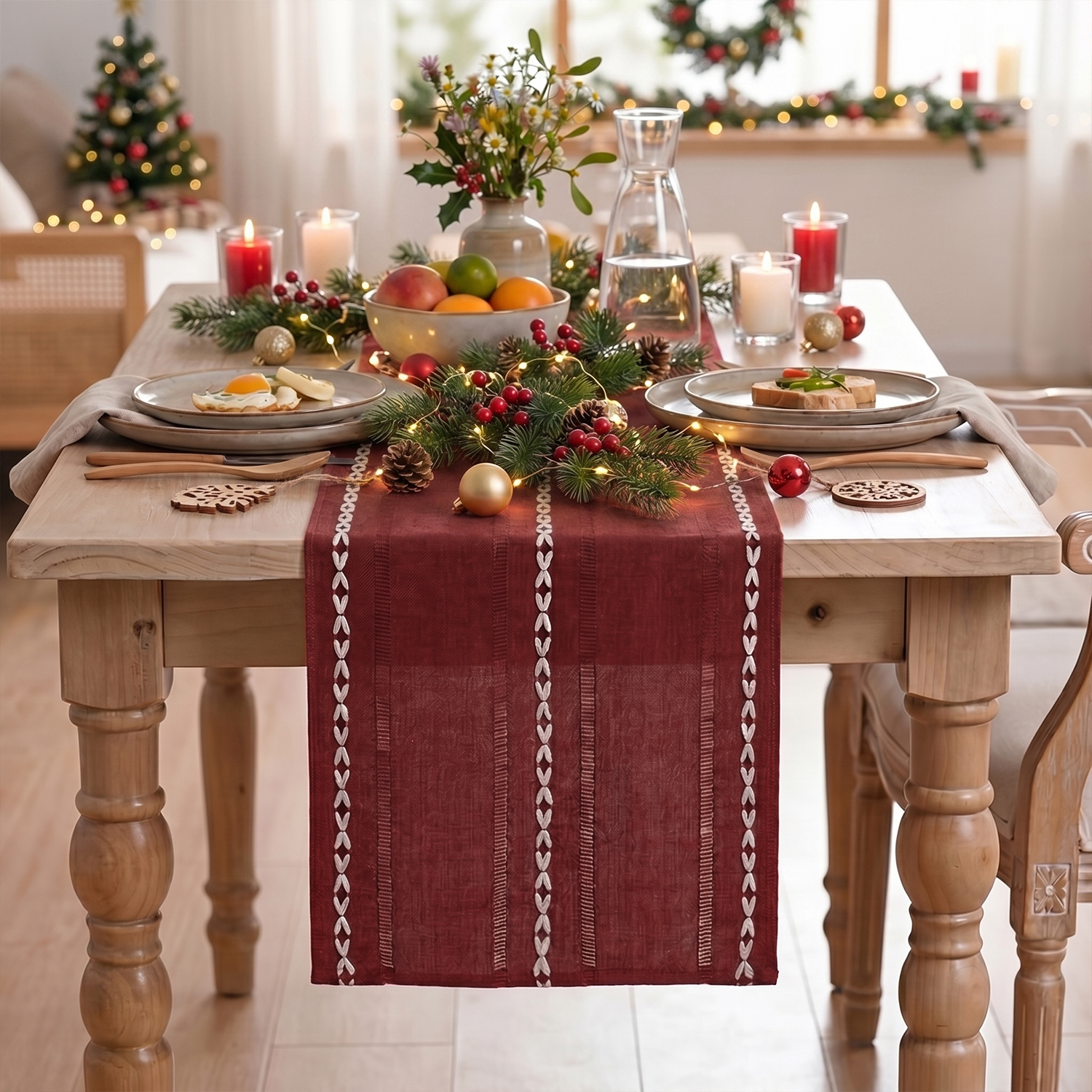 Sm:)e Red Linen Christmas Table Runner photo 3