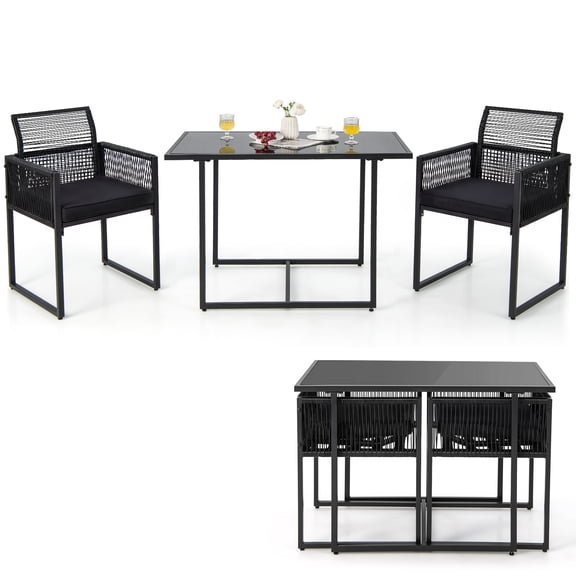 Gymax 3PCS Patio PE Wicker Furniture Set Cushioned Chairs W/Folding Backrest Backyard