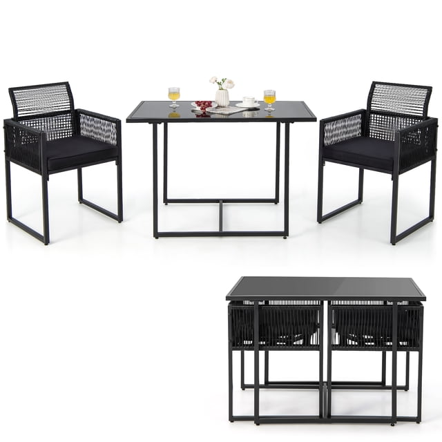 Gymax 3PCS Patio PE Wicker Furniture Set Cushioned Chairs W/Folding Backrest Backyard