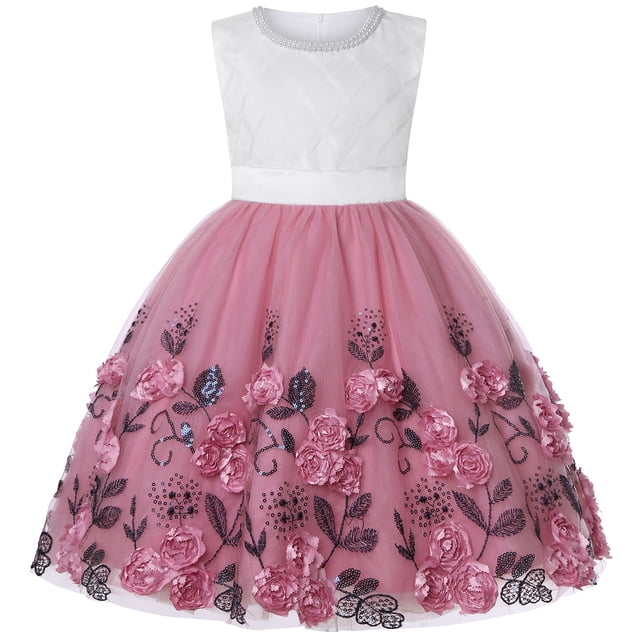 Beadeez Robe de Mariage Vintage en Dentelle Brodée pour Filles Fête d'Anniversaire Princesse
