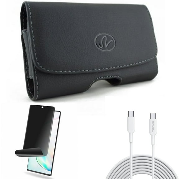 10ft Long Type-C Cable & Case Belt Clip & Privacy Screen Protector for Samsung Galaxy Note 20 (6.7") - Combo with Fast Charger Cord PD & Leather Swivel & TPU Film Anti-Peep