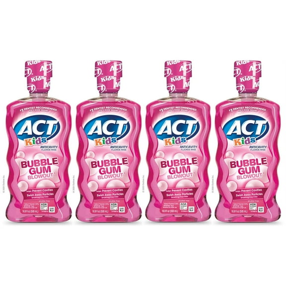 ACT Kids Anticavity Fluoride Mouthwash, Bubble Gum Blow Out 16.9 oz. (Pack of 4)