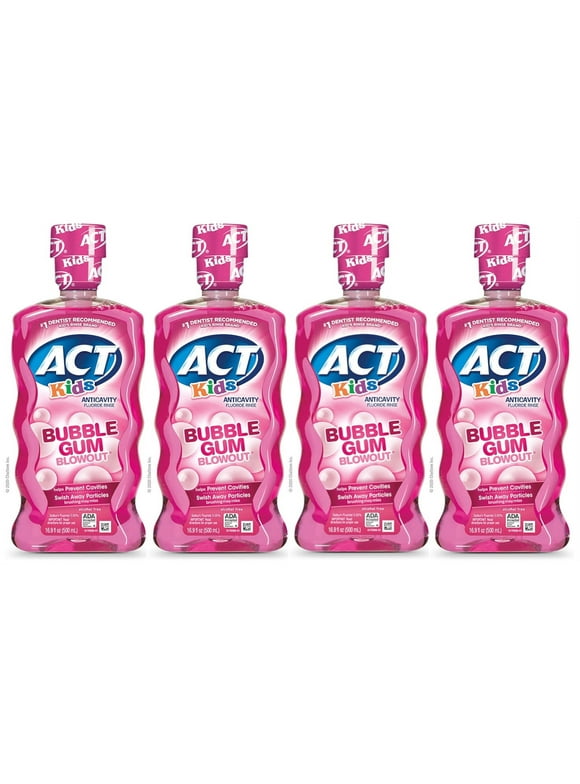 ACT Kids Anticavity Fluoride Mouthwash, Bubble Gum Blow Out 16.9 oz. (Pack of 4)