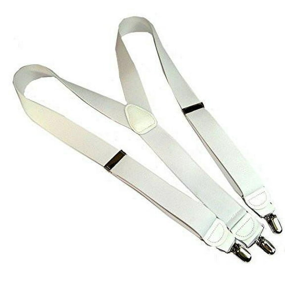 Hold-Ups All White 1 1/2" wide Casual Series Suspenders Y-back patented silver No slip clips