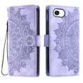 thumbnail image 2 of Flip Case for iPhone 16e , Totem Embossed Flowers Premium PU Leather Wallet Folio Cover with Card Holder Kickstand Compatible with iPhone 16e - Light Purple, 2 of 13