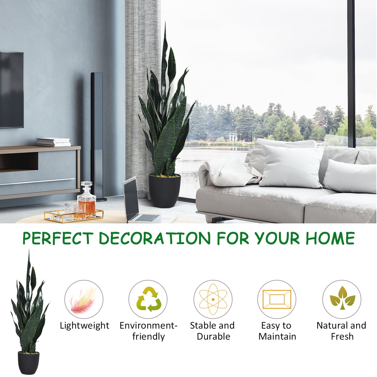 Topbuy 3FT Artificial Tiger Plant Faux Agave Fake Sansevieria for Indoor-Outdoor Decoration