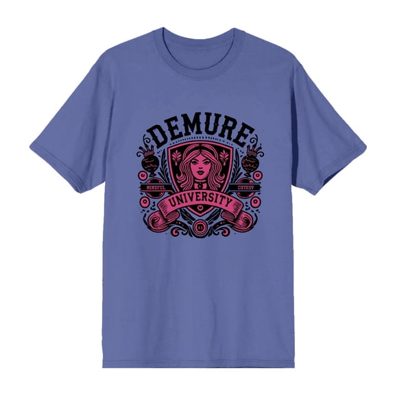 Demure University Adult Blue Crew Neck Short Sleeve Tee-Medium