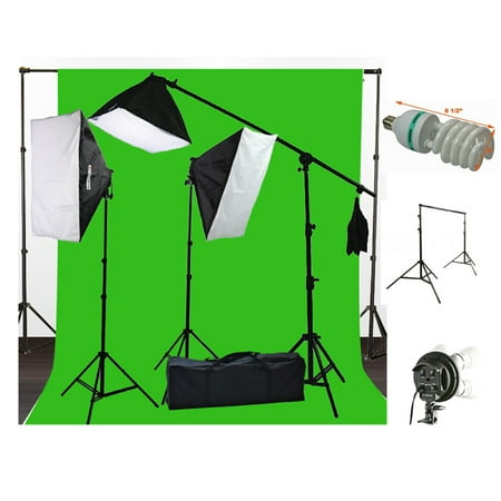 Hair Light Boom Kit - ePhotoInc 3200K Warm Light 3 Softbox Photography Video Studio Boom Stand Hair Chromakey Lighting with Chromakey backdrop Background support Stand Kit
