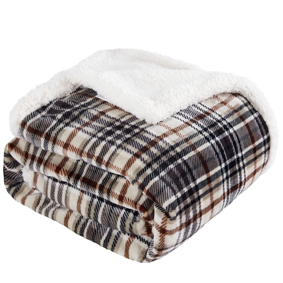 Sherpa Plaid Throw Blanket, 60" X 70" Fuzzy Fluffy Cozy Soft Blanket Fleece Flannel Plush Twin Size, Microfiber Blanket for Couch Bed Sofa