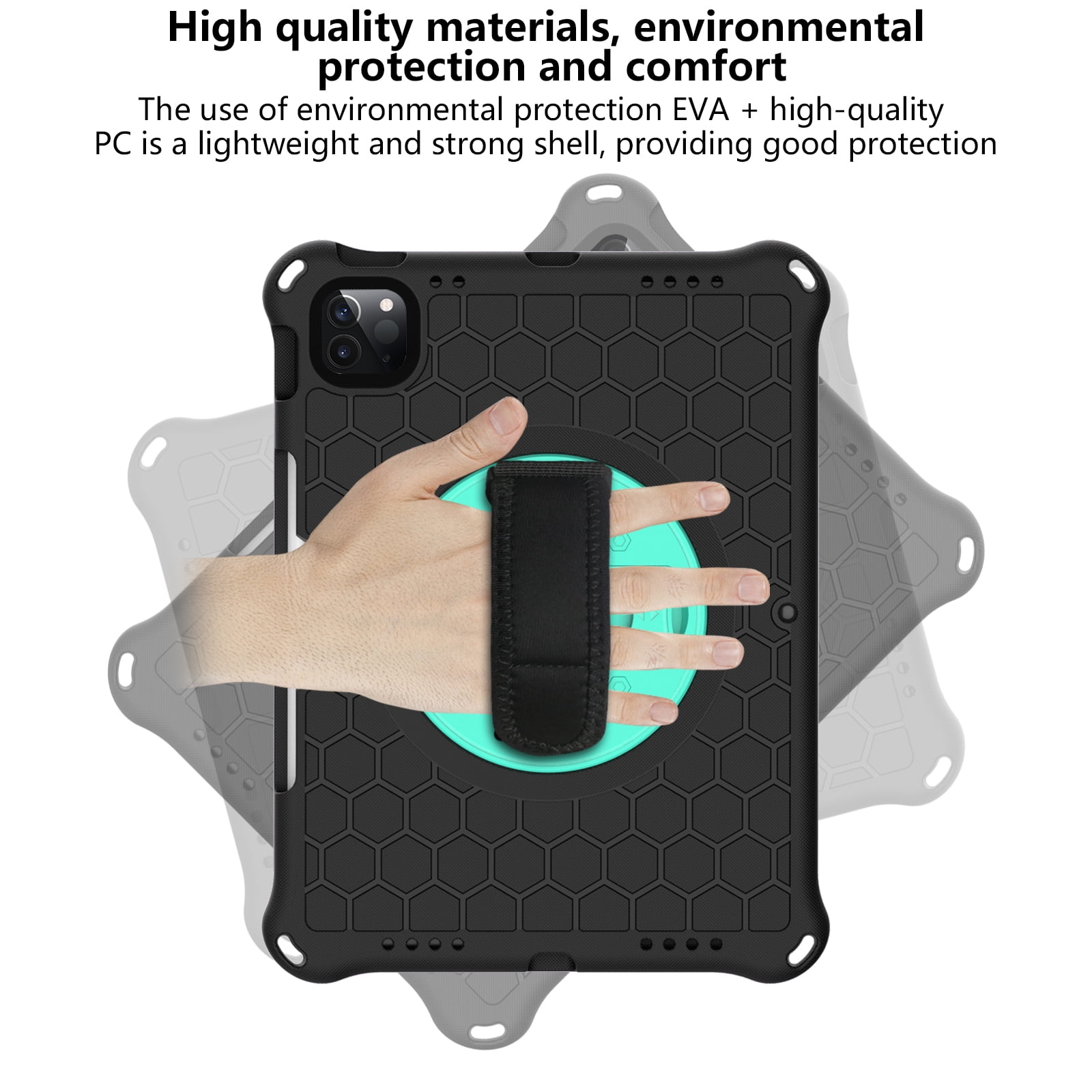 Allytech iPad Air 4th Gen Case, iPad Pro 11 2021 Case, iPad Pro 11 Case 2020/2018, Drop Protection Shockproof Shoulder Strap Pencil Holder Kickstand Case Cover for Apple iPad Air 4 10.9,Black/Green