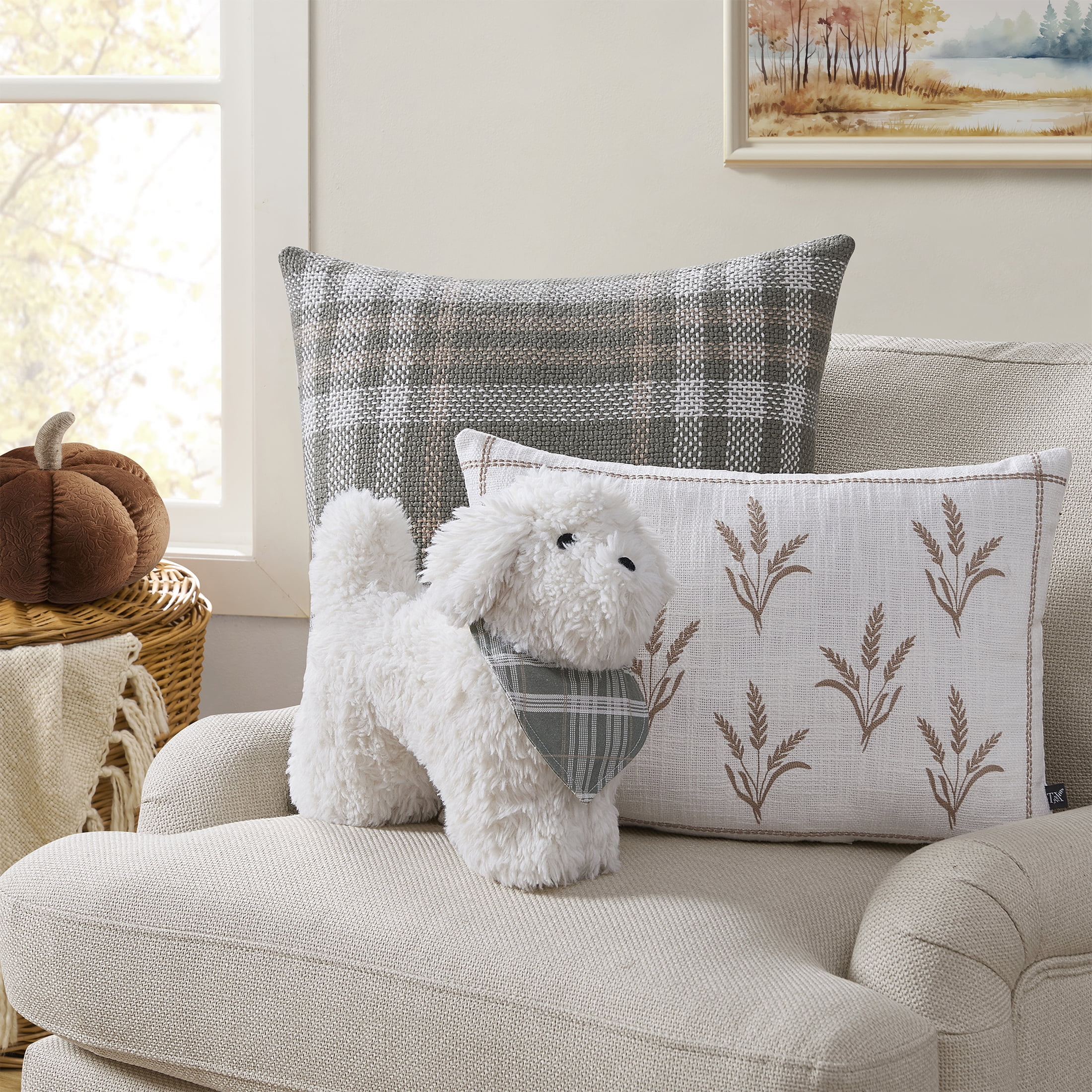 My Texas House 12" x 17" Bonnie Ivory Stuffed Faux Fur Toy Dog Decorative Pillow