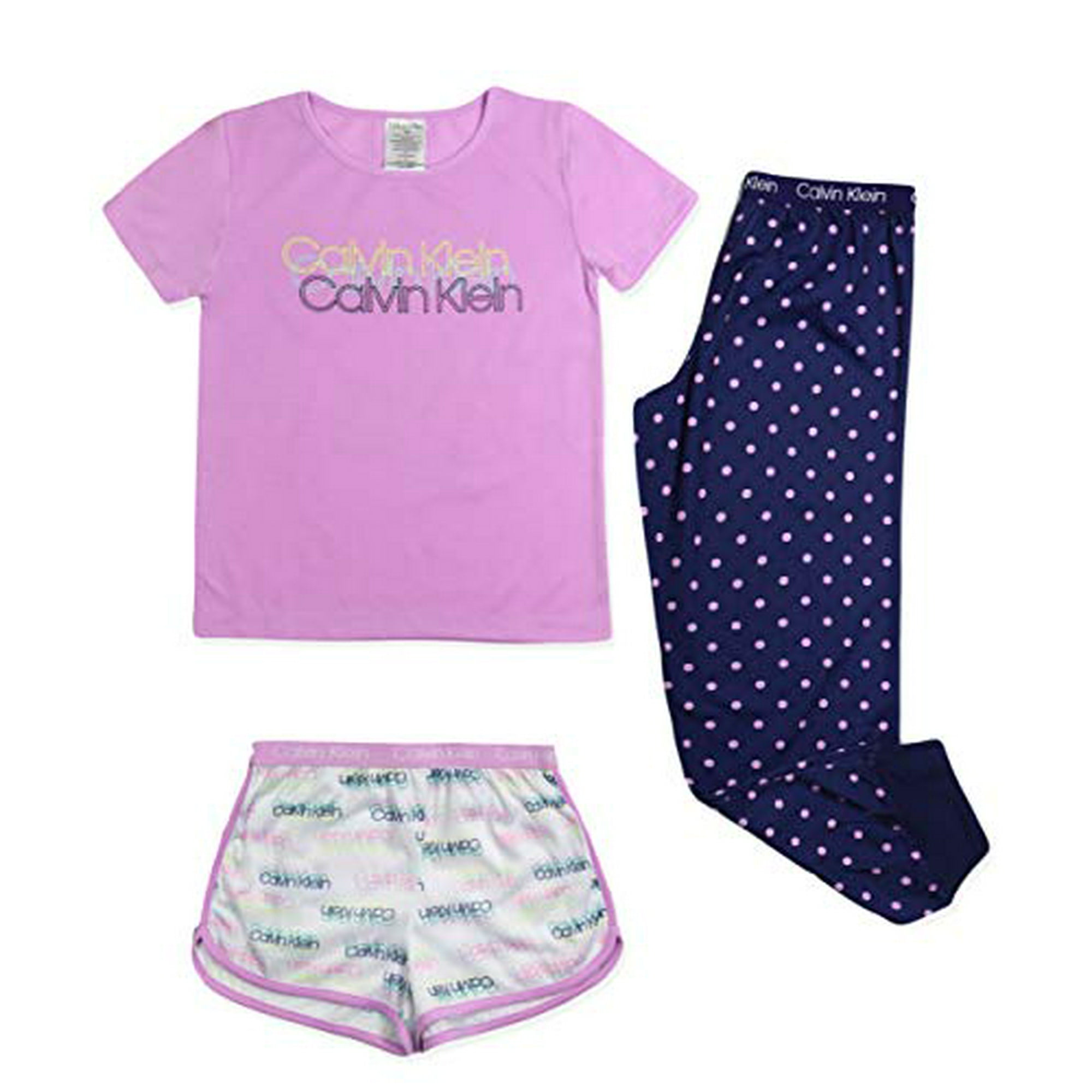 See Pic Calvin Klein Girls Sleepwear T Shirt Pj Shorts Pajama Pant Sleep Set Ck Triple Logo Dot Xl Other