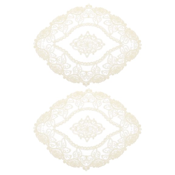 Uxcell 2 Pack Retro Lace Placemats Crochet Cup Vase Table Mat, 11x9inch, Beige