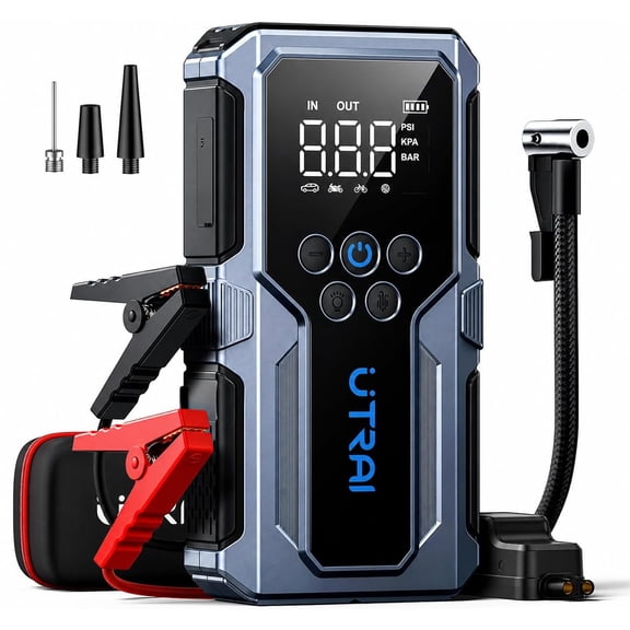 4000A Jump Starter with Air Compressor 150PSI 12V Battery Booster QC 18W LED Flashlight for 8.5L Gas & 6.5L Diesel | UTRAI