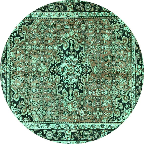 Ahgly Company Machine Washable Indoor Round Persian Turquoise Blue Traditional Area Rugs, 8' Round