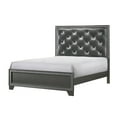 thumbnail image 2 of 6pc Modern Glam Queen Size Panel Bed Set Button-Tufted Headboard Dark Gray Finish Bedroom Furniture, 2 of 6