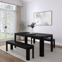 Plank Beam 72" Modern Rounded Solid Wood Dining Table Set with 2 Benches, Black