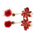 thumbnail image 2 of 1pair Classical Hair Clips Floral Pompom Tassel Hair Clip Vintage Hair Pin Hanfu Hair Barrette Hair Accessories for Women Girls Ladies (Red), 2 of 5