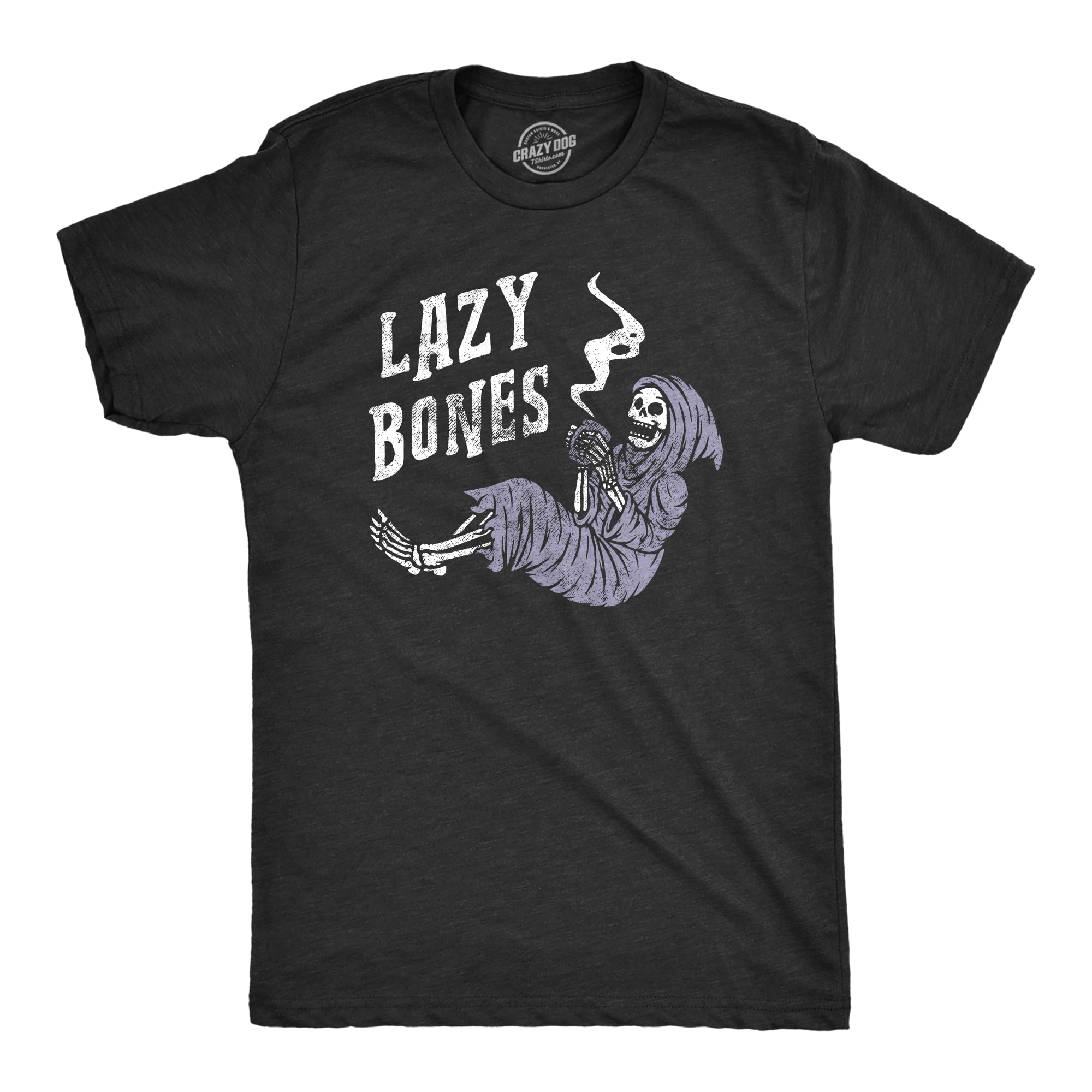 Mens Lazy Bones T shirt Funny Relaxing Spooky Halloween Skeleton Tee