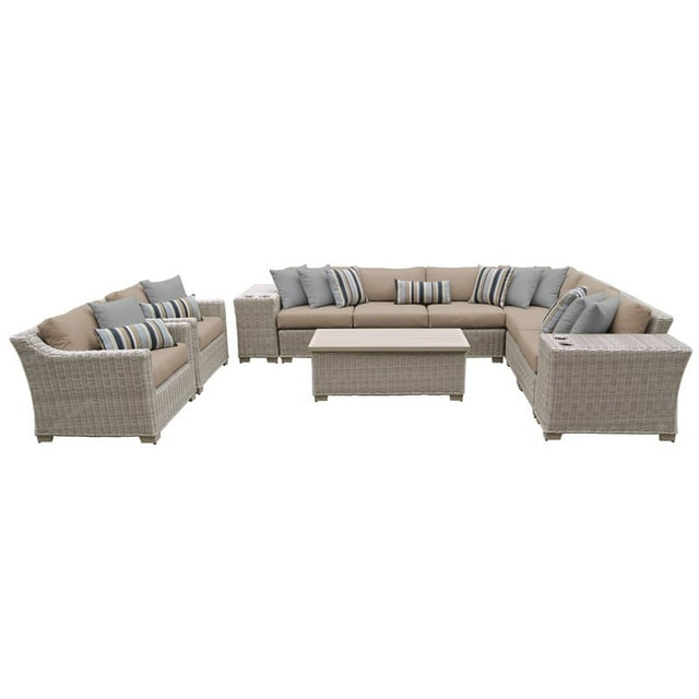 Coast Ensemble de Meubles de Patio en Osier d'Extérieur 11 Pcs en Blé