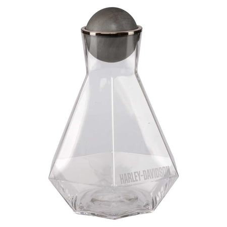 Harley-Davidson Geometric Glass Carafe w/ Wood Ball Stopper, Etched Logo - 45 oz, Harley Davidson