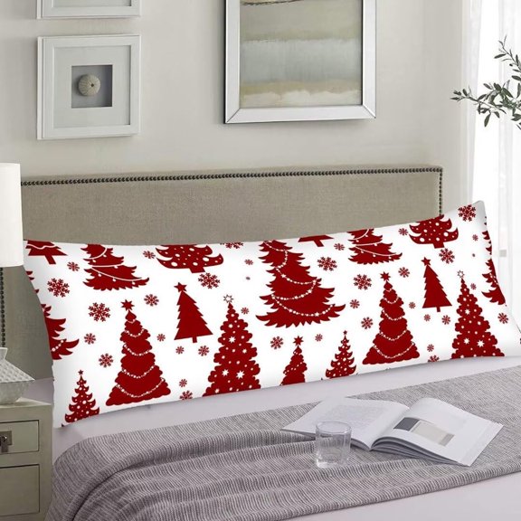 Christmas Body Pillow Cover Merry Christams Tree Xmas Holiday Red White Cushion Long Pillowcase with Zipper Decorative Soft Bedding Pillow Cases Farmhouse Pillow Covers for Bedroom,Couch,20"x54"