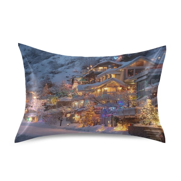 Silky Satin Standard Pillowcases For Hair And Skin Christmas House with Lights