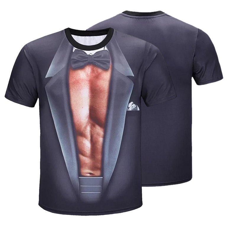 Deals Men's Muscle T-Shirts Novelty 3D Muscle Printed Shirts O-Neck Short Sleeve Tees Funny Simulation Body T-Shirt Blouses - Walmart.com