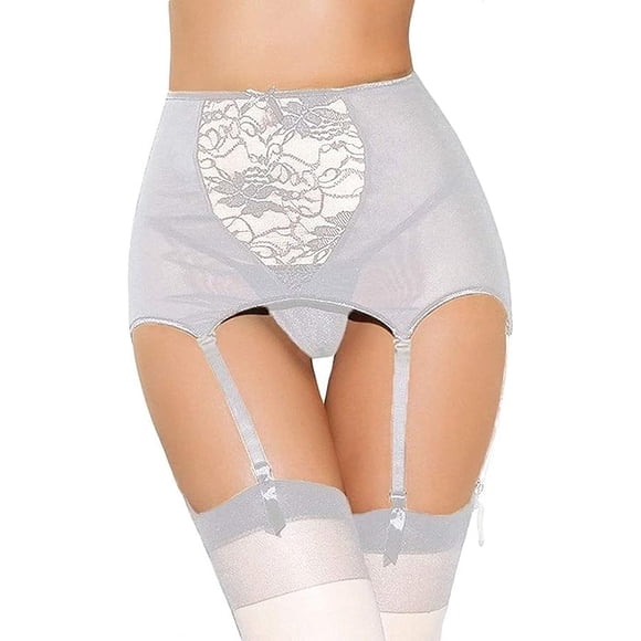 XmhyTop Cinturón de Liguero Mujer, Cintura Alta en Malla Vintage con Tirantes Ajustables y Clip Metal, Sin calcetines y bragas,El estilo B,Talla L Blanco