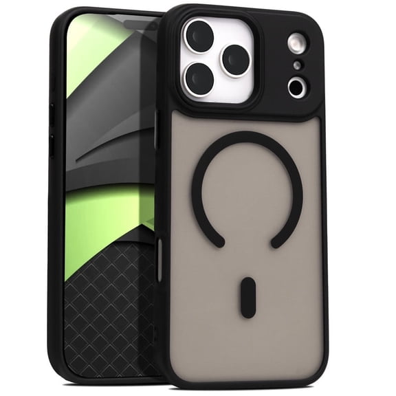 For iPhone 17 Pro Case [Compatible With MagSafe] Magnetic Shockproof Frosted Translucent Matte Slim Cover Black