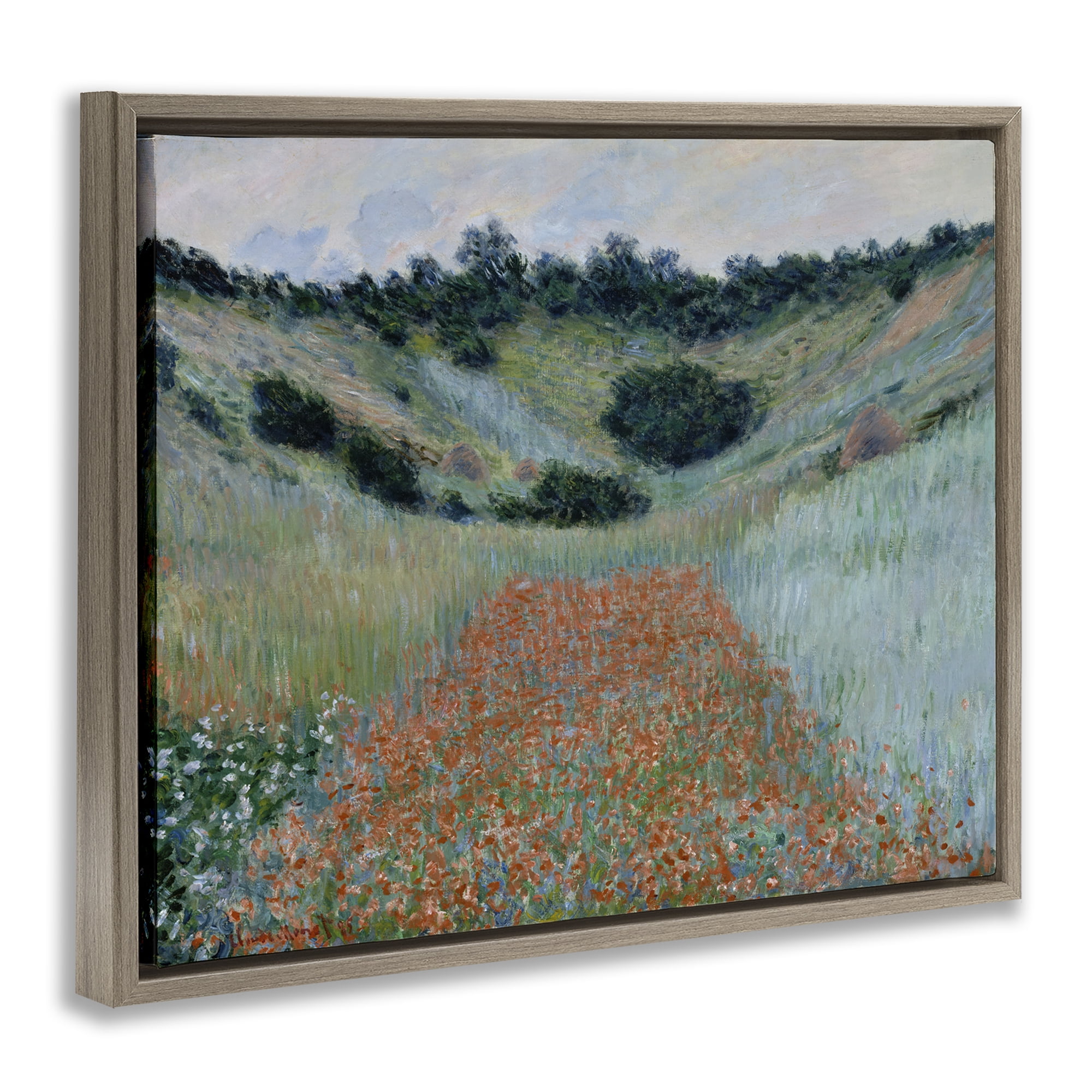 Stupell Industries Classic Poppy Field in Hollow Landscape & Nature Painting Brown Floater Framed Canvas Art Print Wall Art, 21 x 17