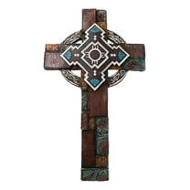 Southwestern Aztec Vector Wheel Trinity Turquoise Floral Faux Leather Wall Cross