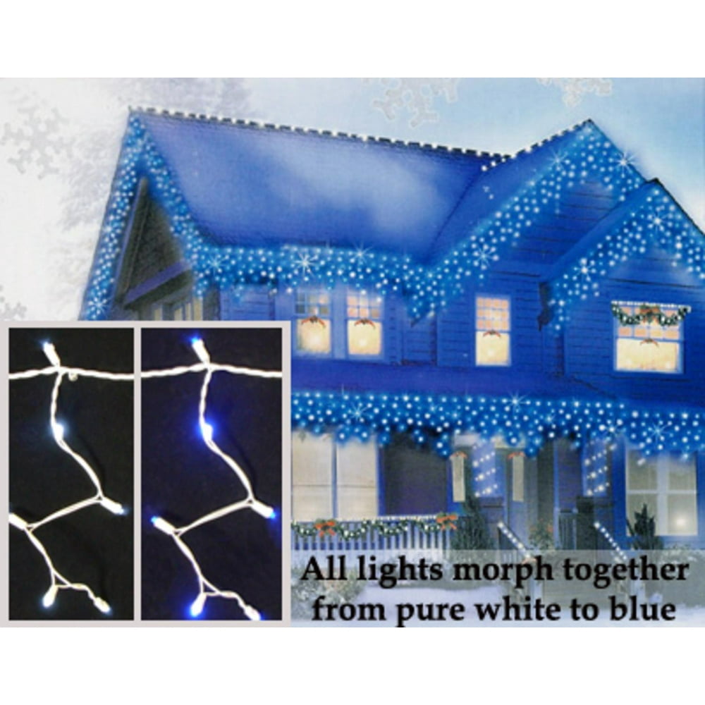 Set of 100 LED Blue/Pure White Color Changing Wide Angle Icicle Christmas Lights