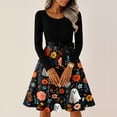 thumbnail image 4 of Halloween Hepburn Dresses for Women Ghost Candy Crew Neck Funny Hepburn Dresses Bat Pumpkin Long Sleeve Horror Hepburn Dress, M, 4 of 6