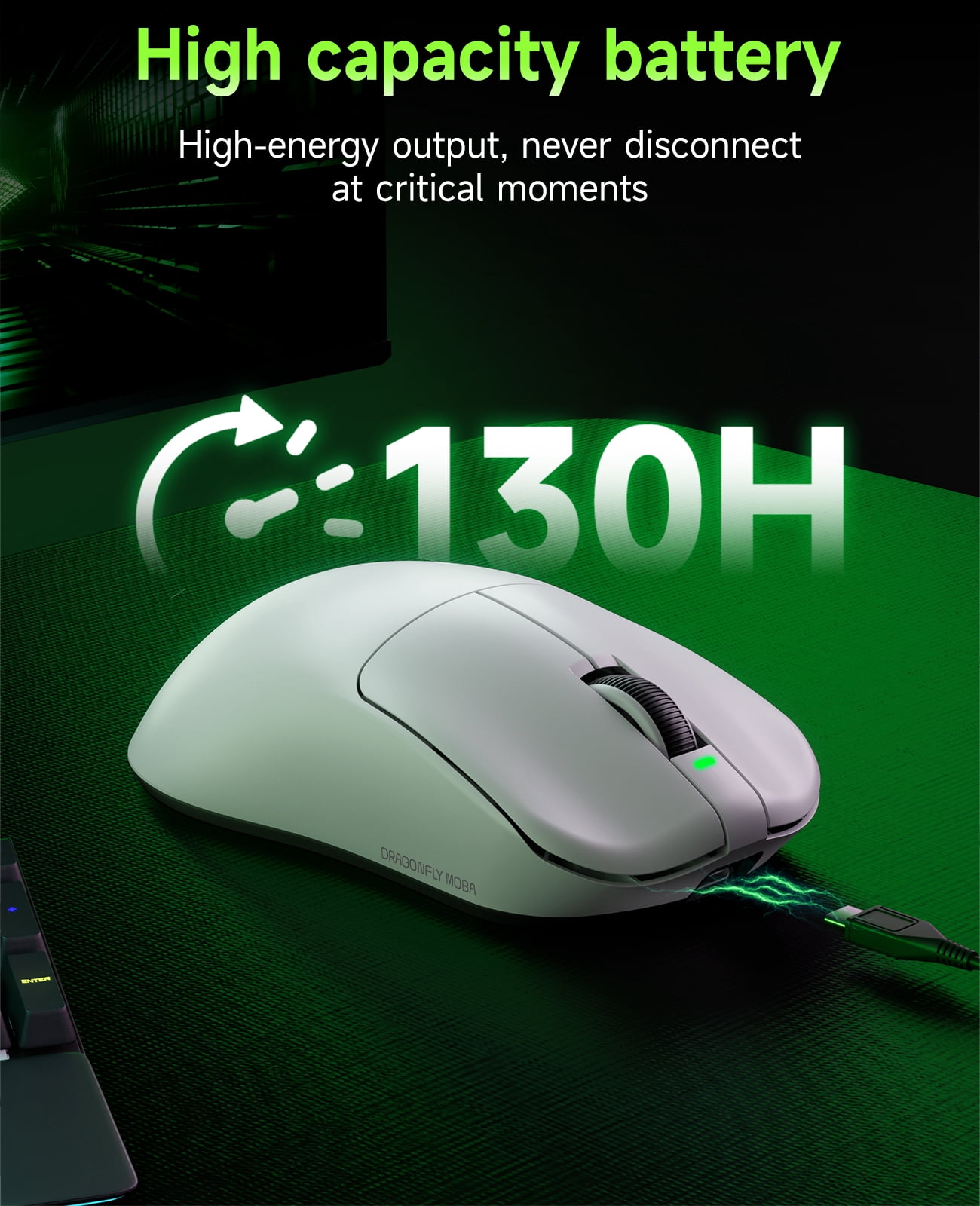 qaf Ultra Lightweight Wireless Gaming Mouse, 55g Tri-Mode Bluetooth/2.4G/USB-C Wired Mouse，Rechargeable 2.4G Cordless&Wired Mouse, 130Hrs Battery Life, for Laptop, PC, Mac-F1MOBA Black