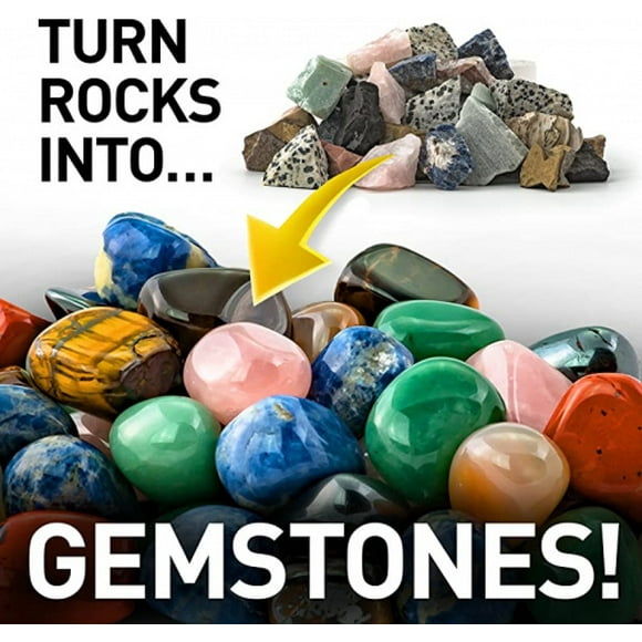 National Geographic Hobby Rock Tumbler Kit - Rock Polisher for Kids & Adults, Durable Noise-Reduced Barrel, Rocks, Grit & New GemFoam for a Shiny Finish, Cool Toys, Great STEM Hobby Kit