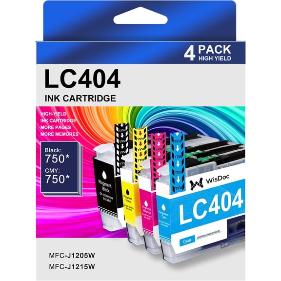 LC404 Ink Cartridge Compatible for Brother LC404 LC-404 ink for Brother MFC-J1205W MFC-J1215W MFC-J1205W Printer (Black Cyan Magenta Yellow, 4 Pack)