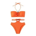 thumbnail image 2 of KaLI_store Womens Swimsuits Women's Halter Self Tie Ruched High Waist Two Piece Bikini Set Swimsuits Orange,L, 2 of 5