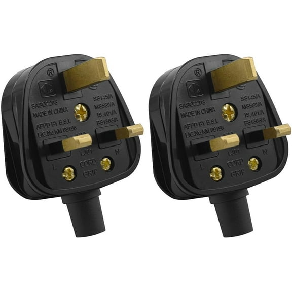 (2 Pack) DIY Rewireable 3-Pins UK Plug 13A 250V Male Socket Electrical Wire Connect AC Power Adapter Detachable,DIY 3-pin UK Removable Power Wiring Plug (Black 2-Pack)